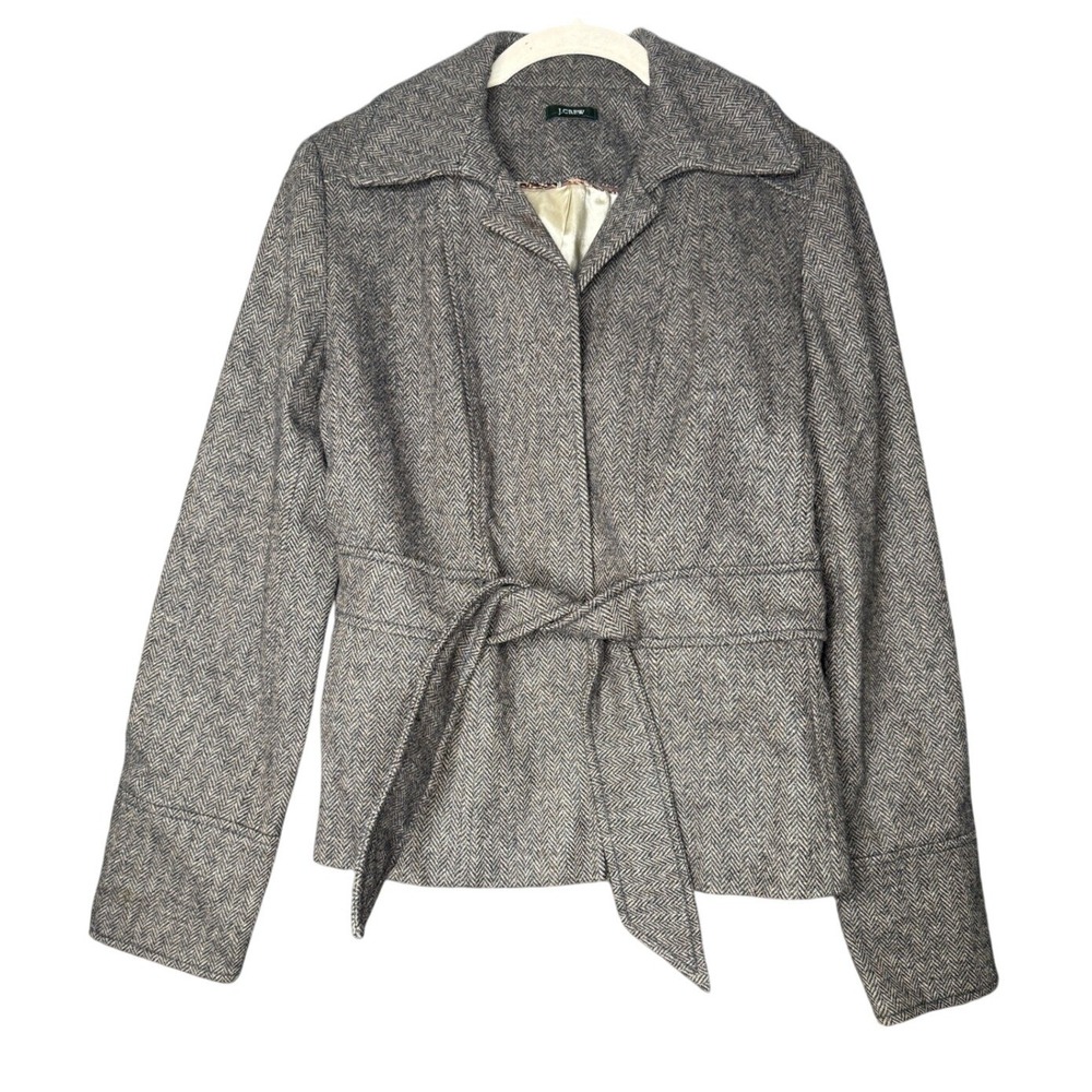 J.Crew Robert Noble Scottish Wool Herringbone Belted Jacket Brown Tan 79905 FA06